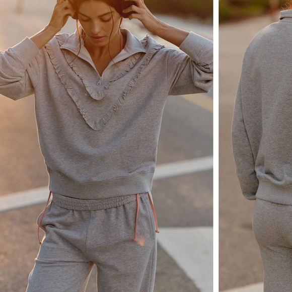 Beach Riot Monroe Gray Ruffle Lounge Set - Picture 6 of 6